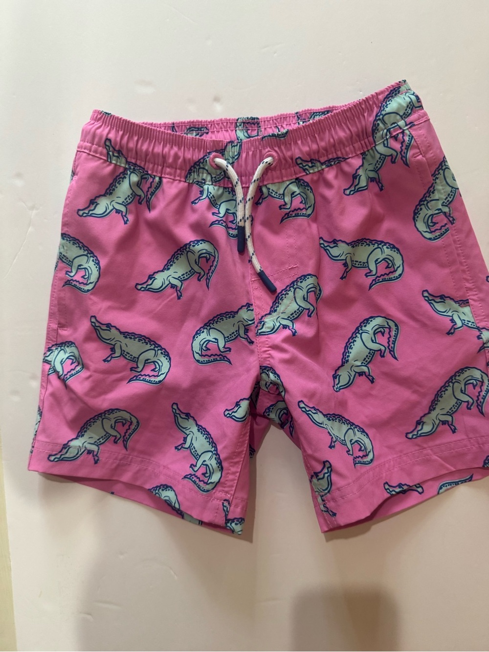 Kids Pink Alligator Swim Trunks with Drawstring Waist